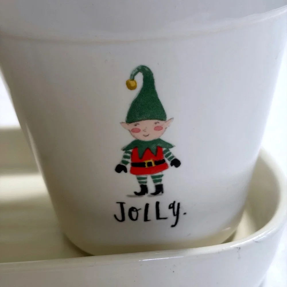 Rae Dunn Christmas Elves Planter Set Tray Hope Holly Jolly White Ceramic 4pc